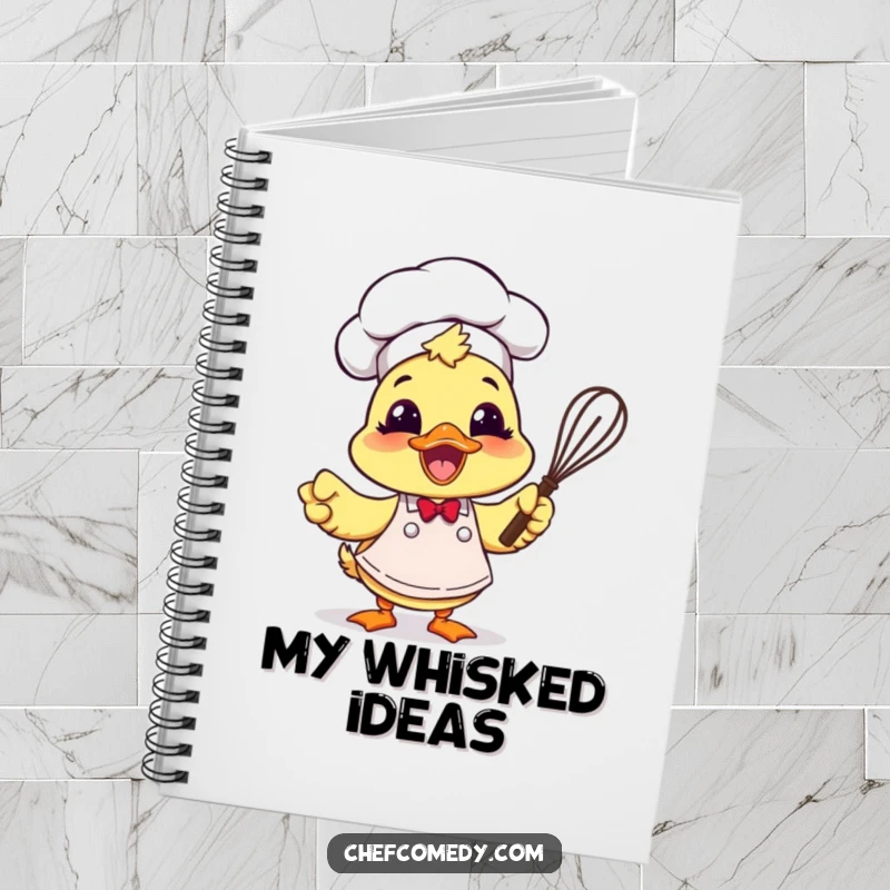 Funny duck chef with apron and whisk, perfect for jotting notes in this enthusiasm-themed notebook.