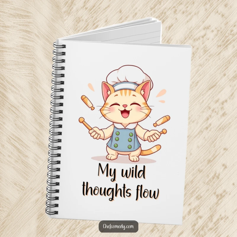 Funny Cat Chef Notebook: A grinning cat chef juggles rolling pins, inspiring notes and recipes.