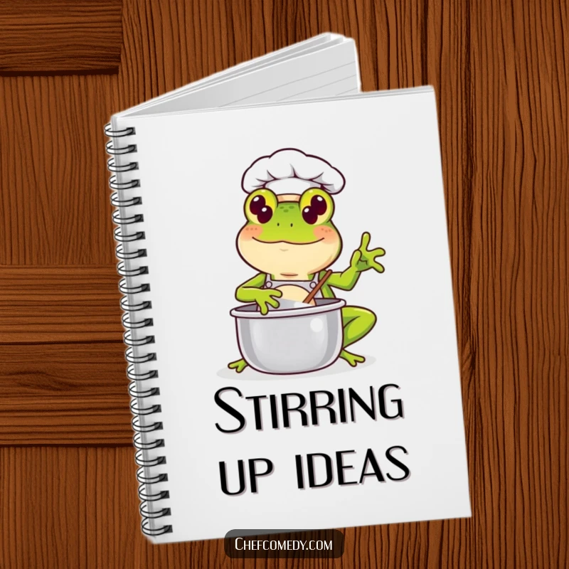 Funny Kawaii Frog Chef Notebook: A cheerful frog chef is featured on the cover, perfect for writing down recipes and culinary notes.
