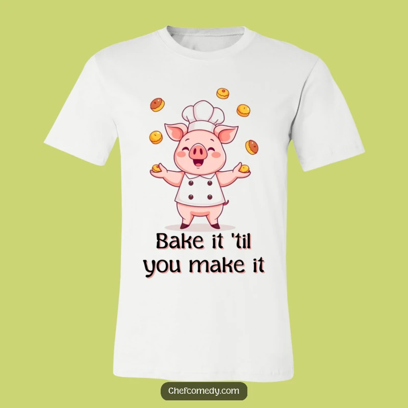 Funny Kawaii Pig Chef T-Shirt: Pastry Juggling Primate Tee for Food Lovers