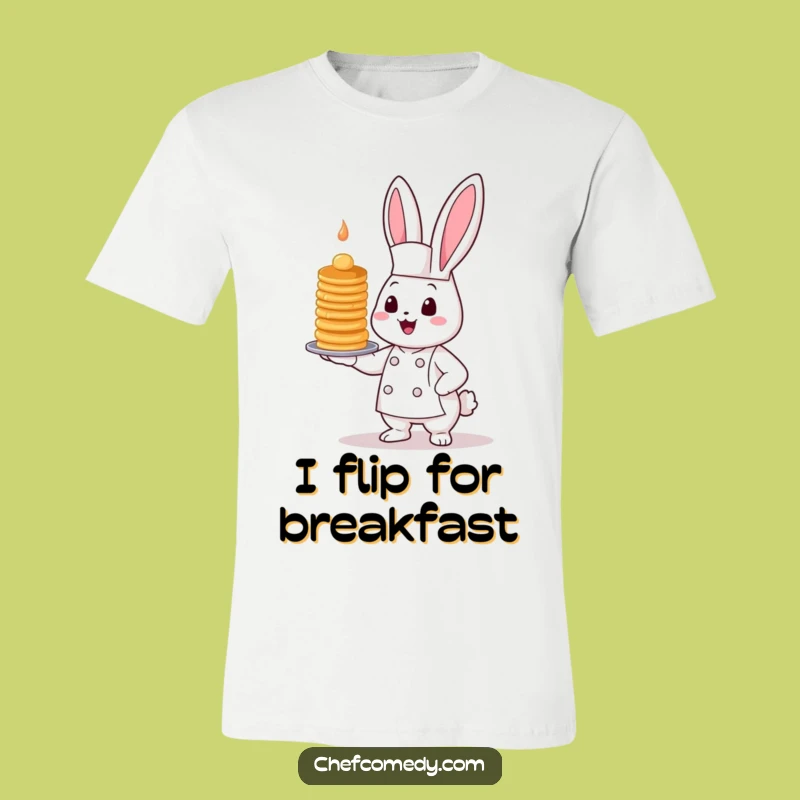 Funny Kawaii Bunny Chef T-Shirt: Wearable Humor with a Stack of Delicious Pancakes