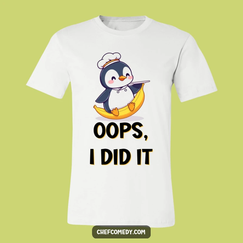Funny Penguin Chef T-Shirt: Banana Peel Mishap, a Hilarious Outfit and Funny Gift