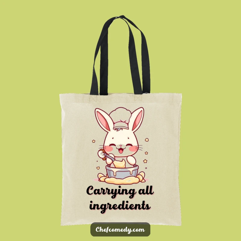 Funny Rabbit Chef Tote Bag: Enthusiastic Batter Mixing, Chic Funny Gift for Kitchen Adventures