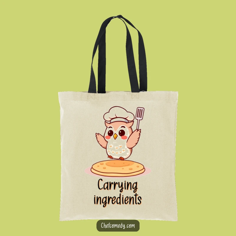 Funny Chef Owl Tote Bag - Pancake Flipping Bird - Whimsical Kitchen Carry-All