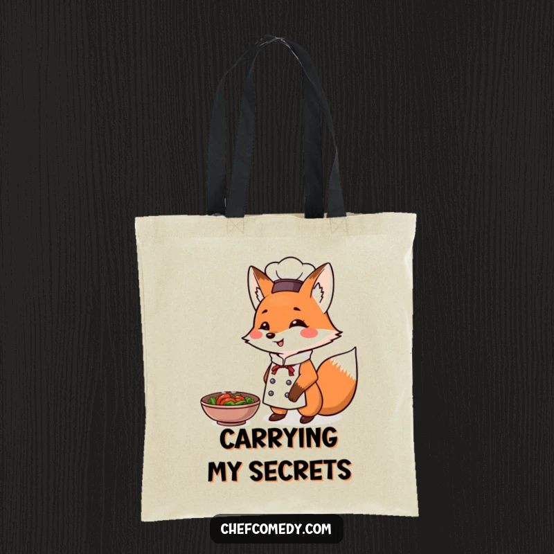 Funny Fox Chef Tote Bag: A fox chef triumphantly presents a steaming dish, a humorous and practical accessory for culinary enthusiasts.