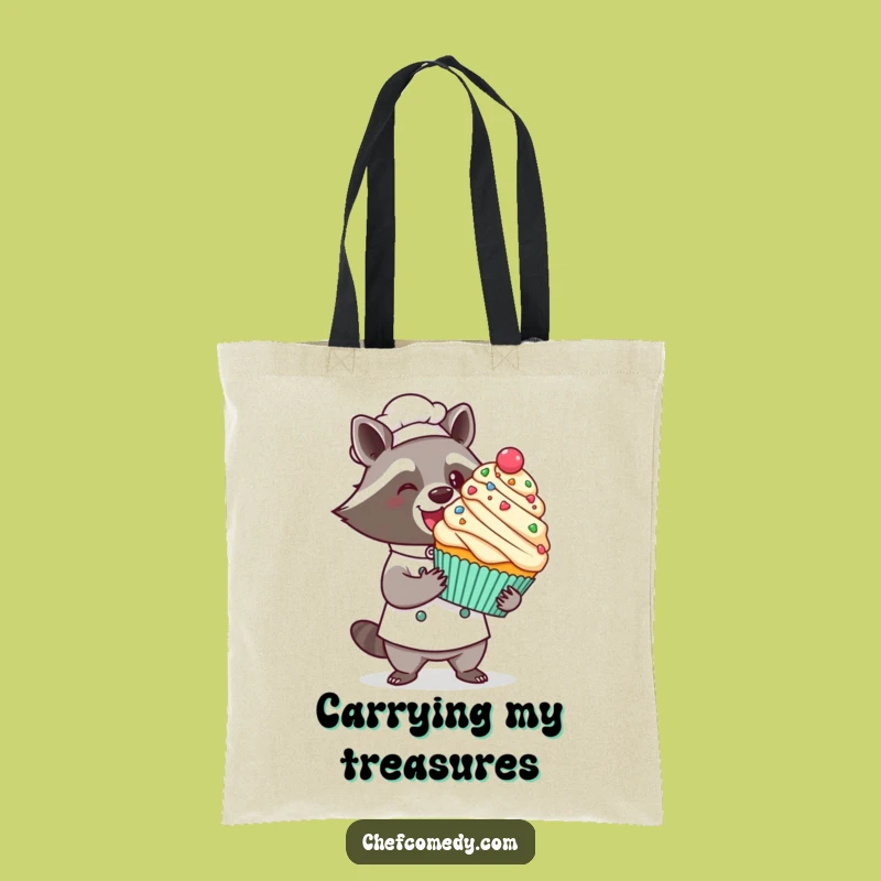 Funny Kawaii Raccoon Chef Tote Bag: Cupcake Presentation, Grocery Bag