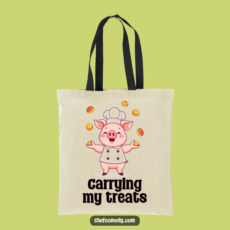Funny Kawaii Pig Chef Tote Bag: Pastry Juggling Carry-All for Foodies