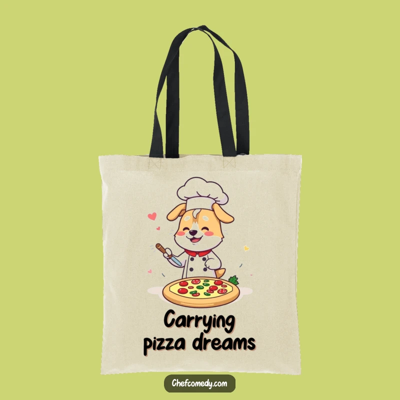 Funny Kawaii Dog Chef Tote Bag: Carry Your Groceries with Speedy Pizza Artistry