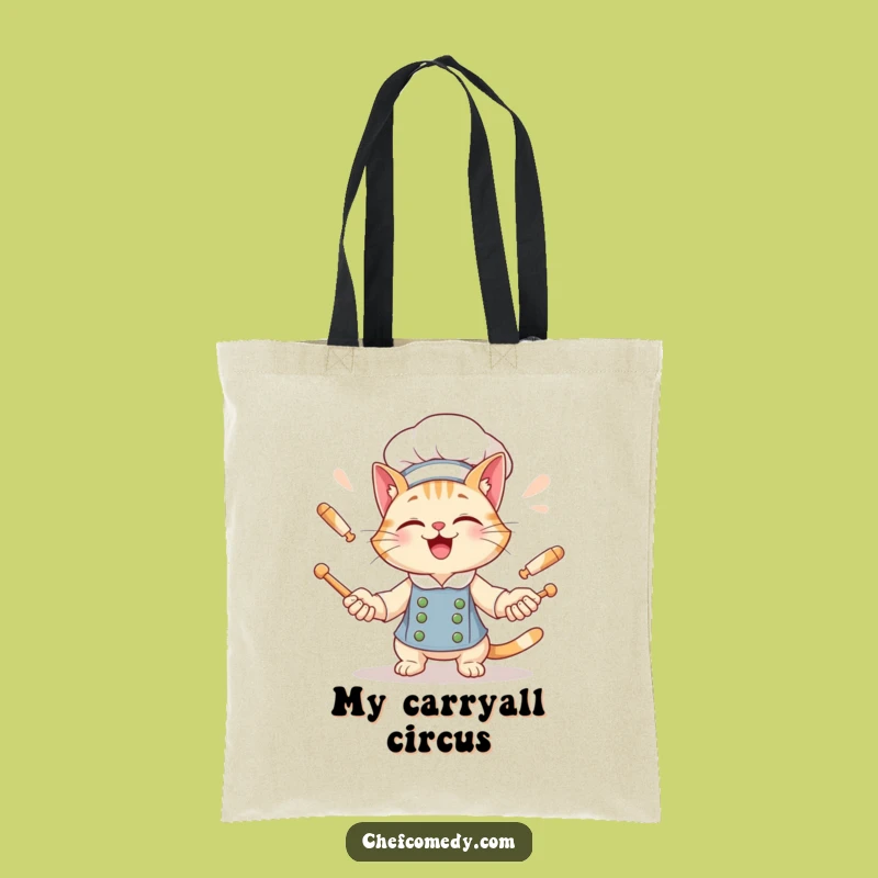 Funny Cat Chef Tote Bag: Carry Your Essentials with a Giggling Cat Juggler