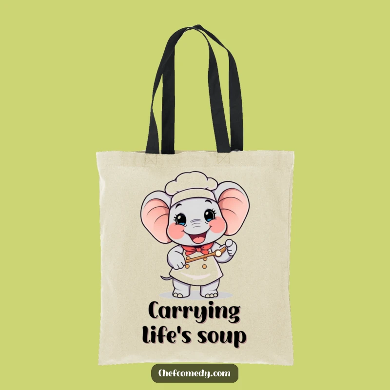 Funny Elephant Chef Tote Bag: Happy Baker Holding Giant Spoon, Chic Gift Bag