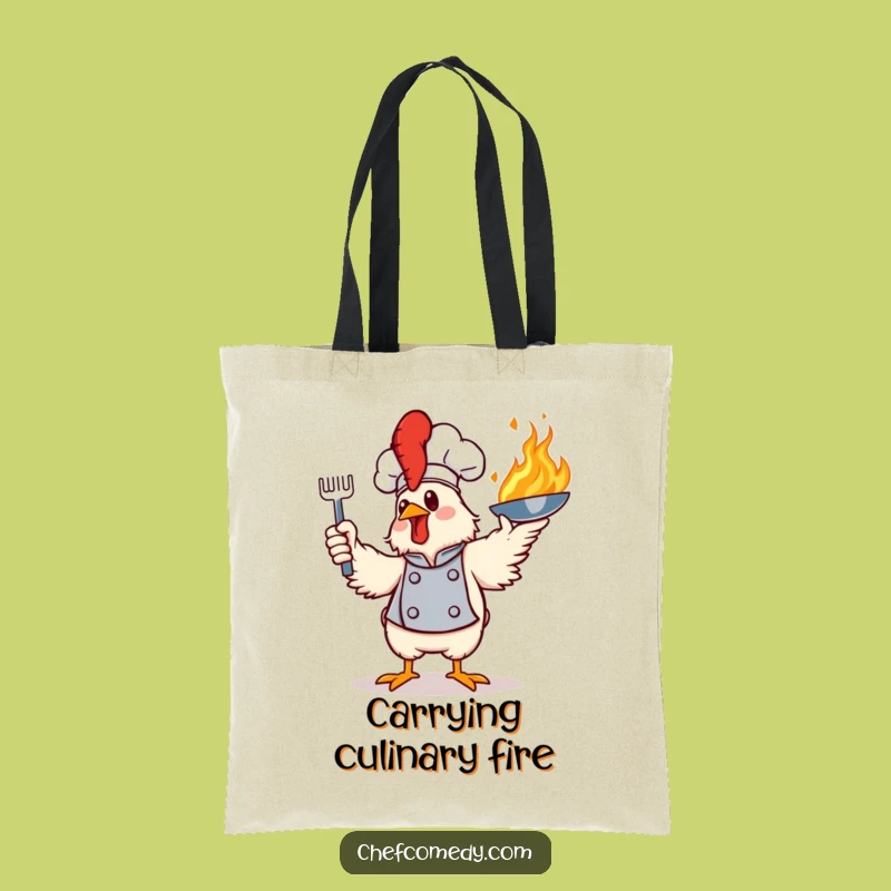 Funny Flaming Chicken Chef Tote Bag - Carry Your Kitchen Flair