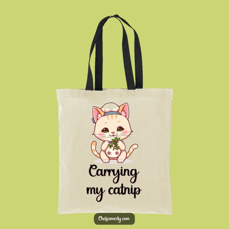 Funny Kawaii Cat Chef Tote Bag: Carry Herbs and Happiness with Feline Flair