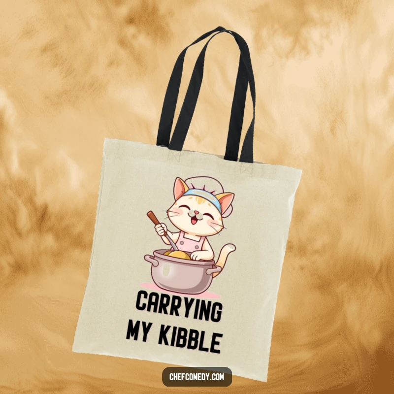 Funny Kawaii Cat Chef Tote Bag: A cute cat chef happily stirs a giant pot. Adorable and practical for carrying groceries or supplies.