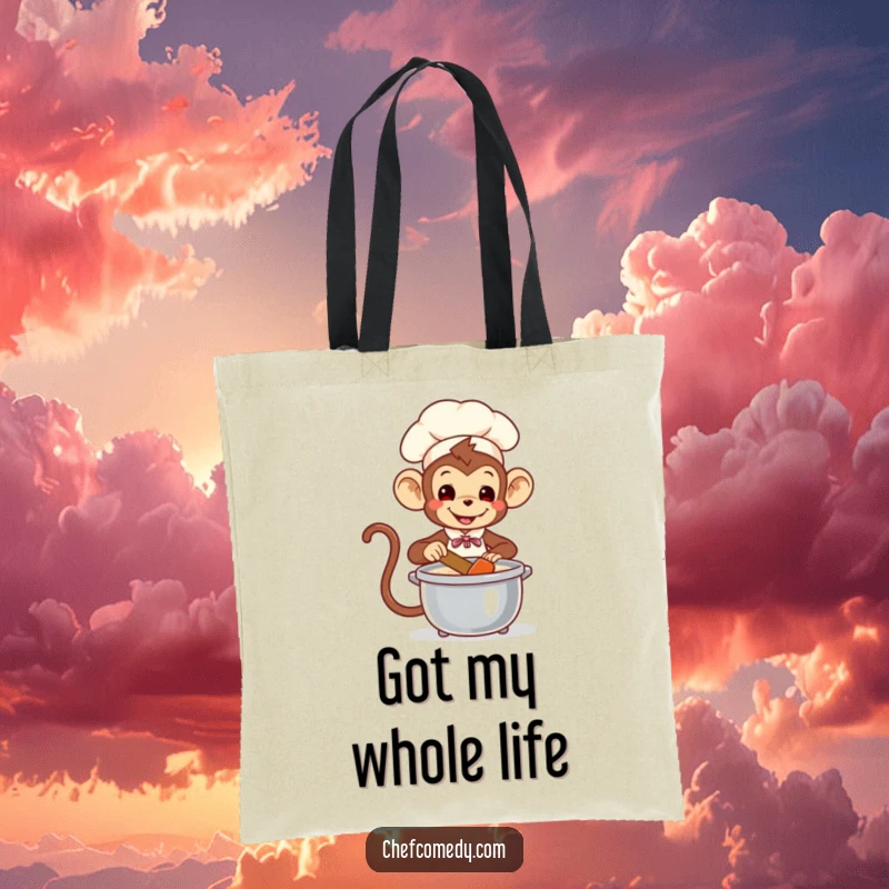 Funny Monkey Chef Tote Bag: Playful monkey chef stirring a pot, a stylish and humorous carry-all.